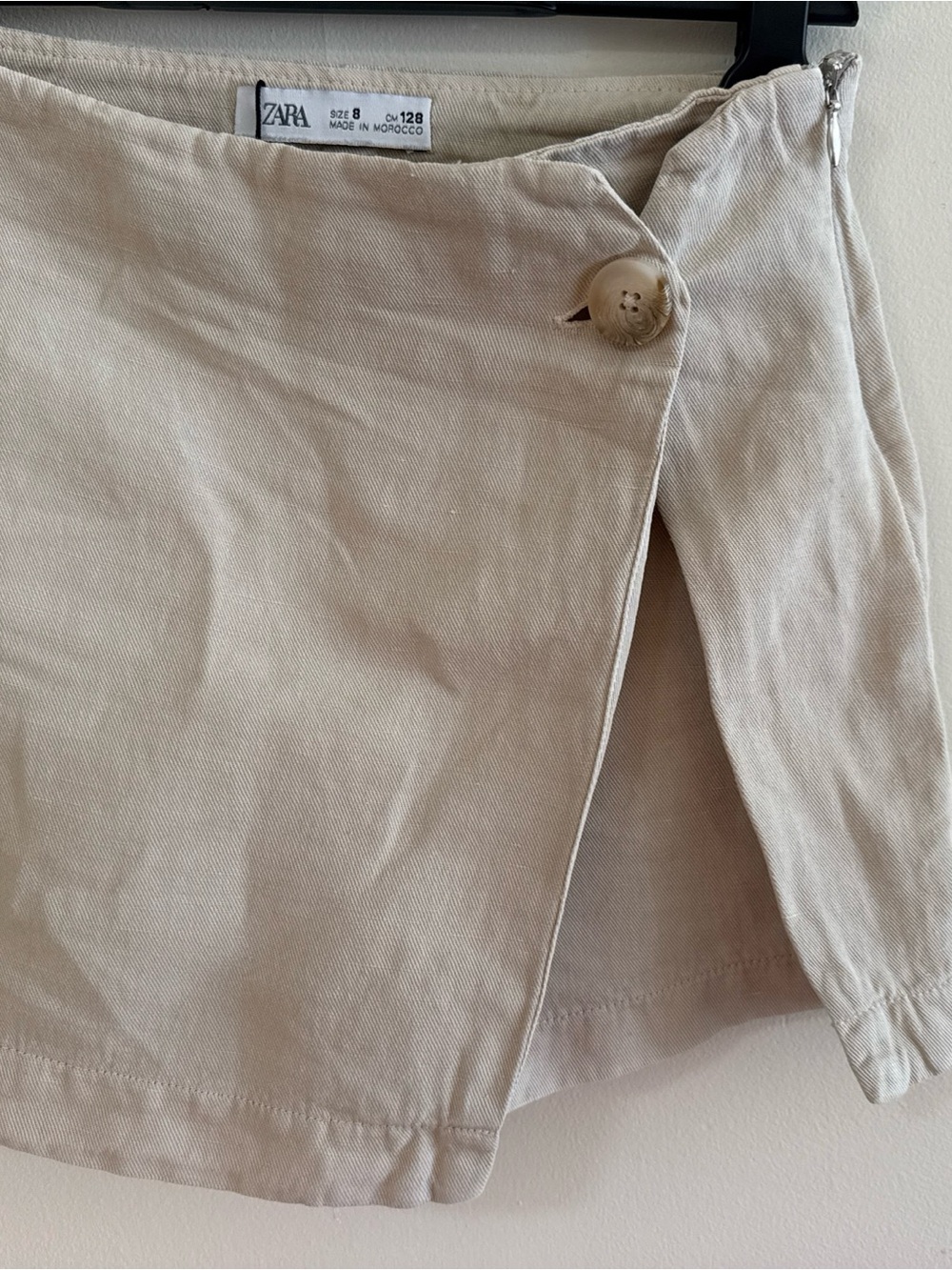 ZARA Beige Asymmetric Wrap Mini Skort With Button For Girl Size 8